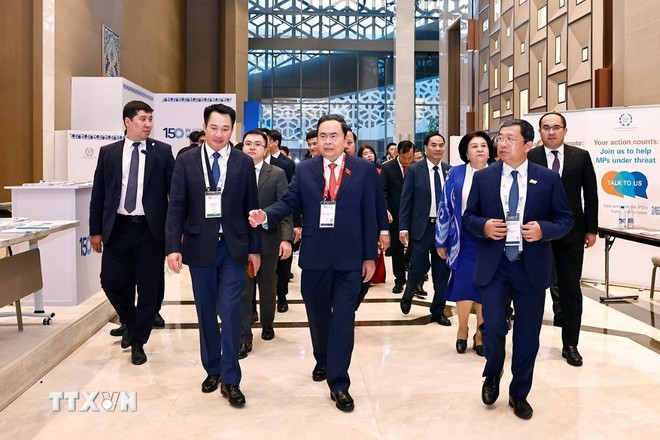 Chủ tịch Quốc hội Trần Thanh Mẫn đến dự Lễ khai mạc IPU-150, tháng 4/2025. Ảnh: Doãn Tấn/TTXVN.