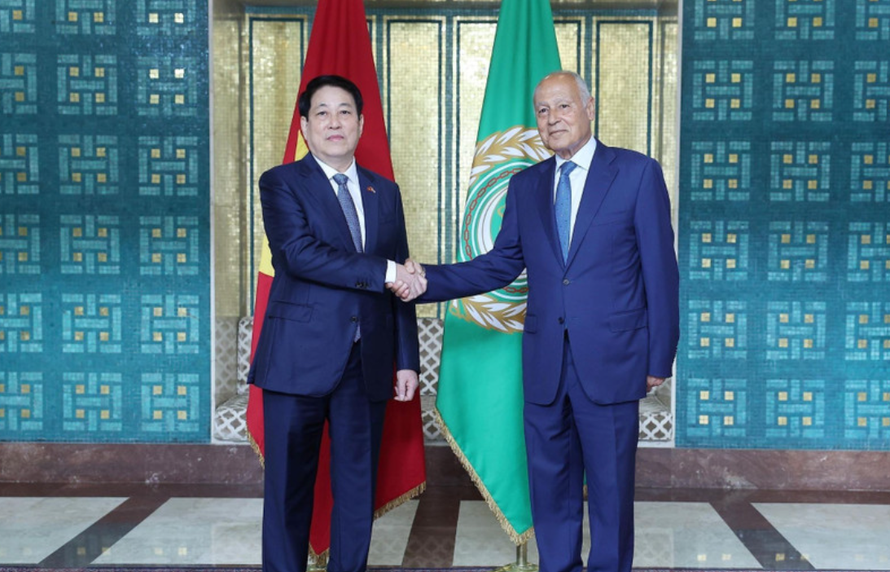 Tổng Thư ký Liên đoàn Arab Ahmed Aboul Gheit đón Chủ tịch nước Lương Cường.