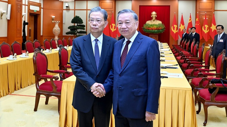 Tổng Bí thư Tô Lâm tiếp Ủy viên Trưởng Nhân đại toàn quốc Trung Quốc Triệu Lạc Tế