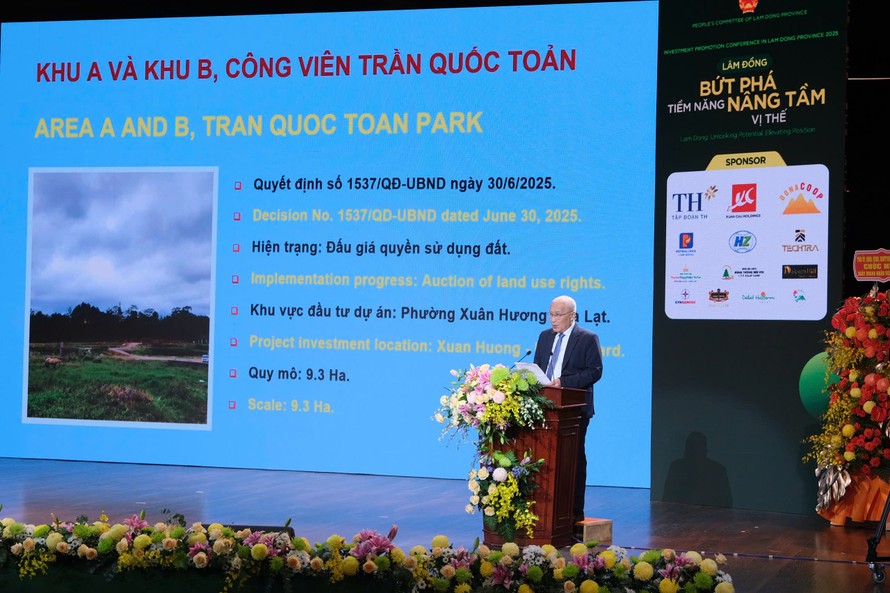 Ông Ngô Minh Hải- Chủ tịch HĐQT Tập đoàn TH phát biểu tại Hội nghị Xúc tiến đầu tư tỉnh Lâm Đồng 2025