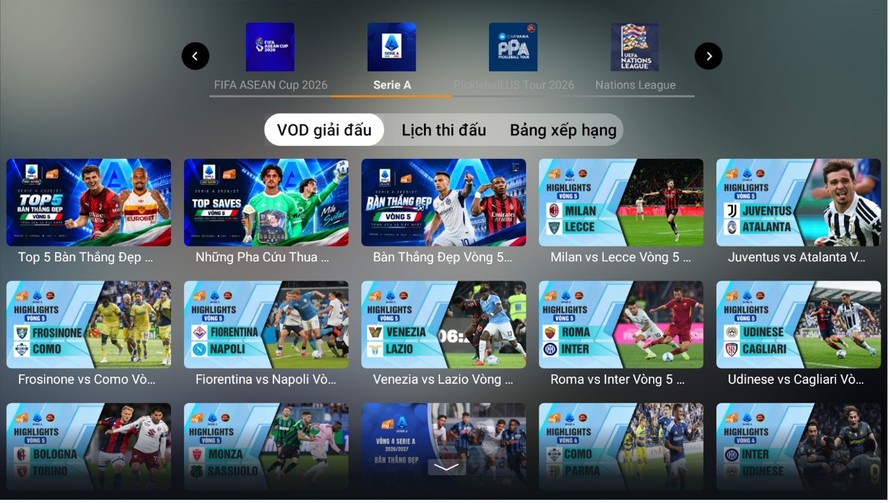 Kho Video Highlights trên MyTV giúp khán giả lựa chọn nội dung xem lại