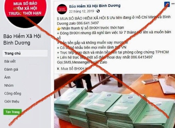 Tài khoản facebook mạo danh Bảo hiểm xã hội Bình Dương. - Ảnh: Vietnamnet