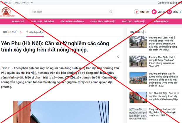 Giao diện một trang web giả mạo.