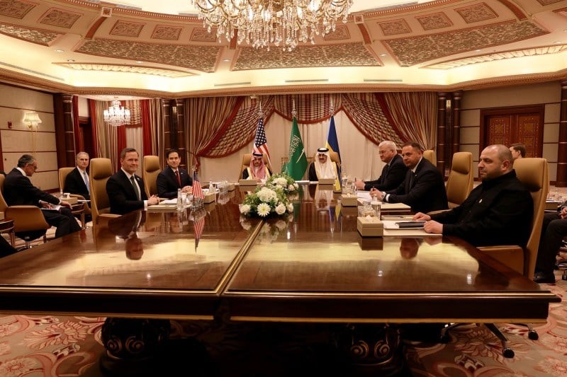 Phái đoàn Mỹ và Ukraine trong cuộc đàm phán tại Jeddah, Saudi Arabia, ngày 11/3/2025.