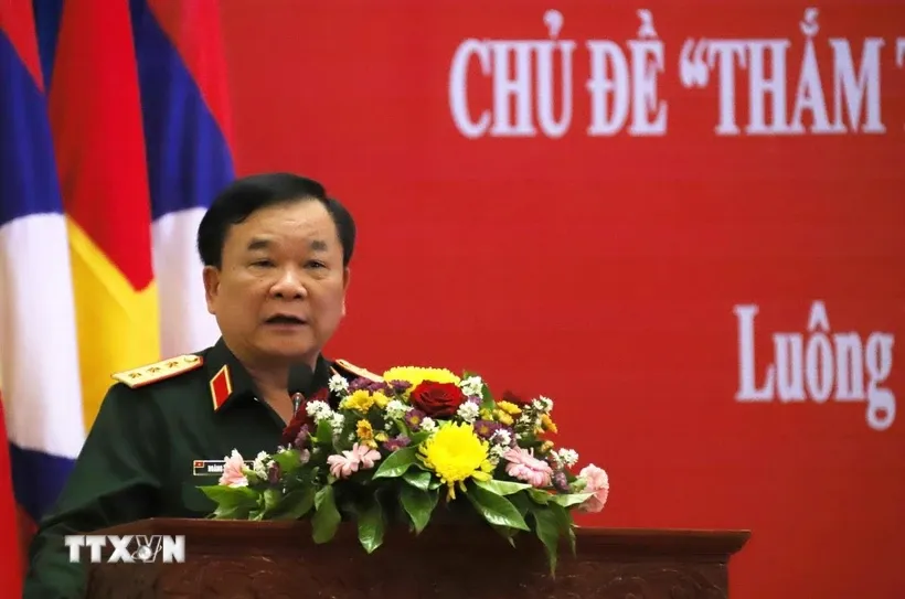 Thượng tướng Hoàng Xuân Chiến, Ủy viên Trung ương Đảng, Ủy viên Thường vụ Quân ủy Trung ương, Thứ trưởng Bộ Quốc phòng phát biểu. Ảnh: Xuân Tú/TTXVN.