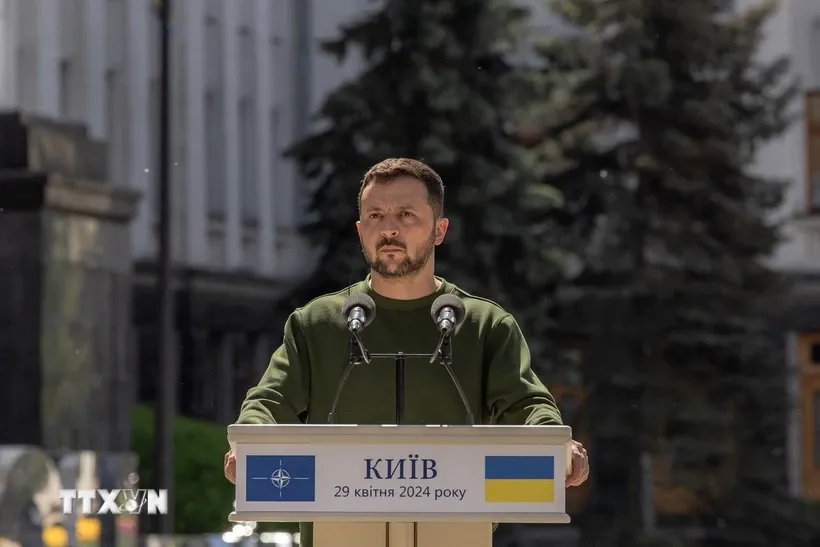 Tổng thống Ukraine Volodymyr Zelensky phát biểu tại thủ đô Kiev. Ảnh: AFP/TTXVN