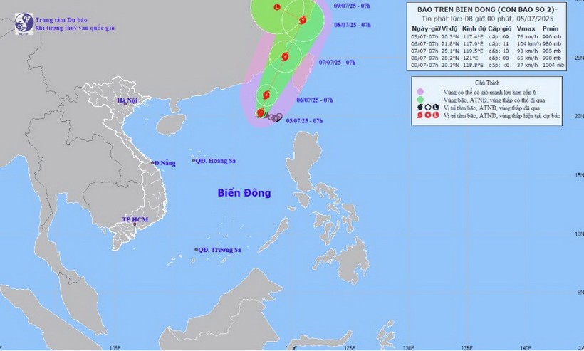 Hình ảnh vị trí và đường đi của bão số 2. Nguồn: Trung tâm Dự báo Khí tượng Thủy văn Trung ương