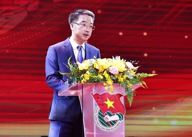 Bí thư Ban Chấp hành Trung ương Đoàn, Chủ tịch Hội Liên hiệp Thanh niên Việt Nam Nguyễn Tường Lâm phát biểu.