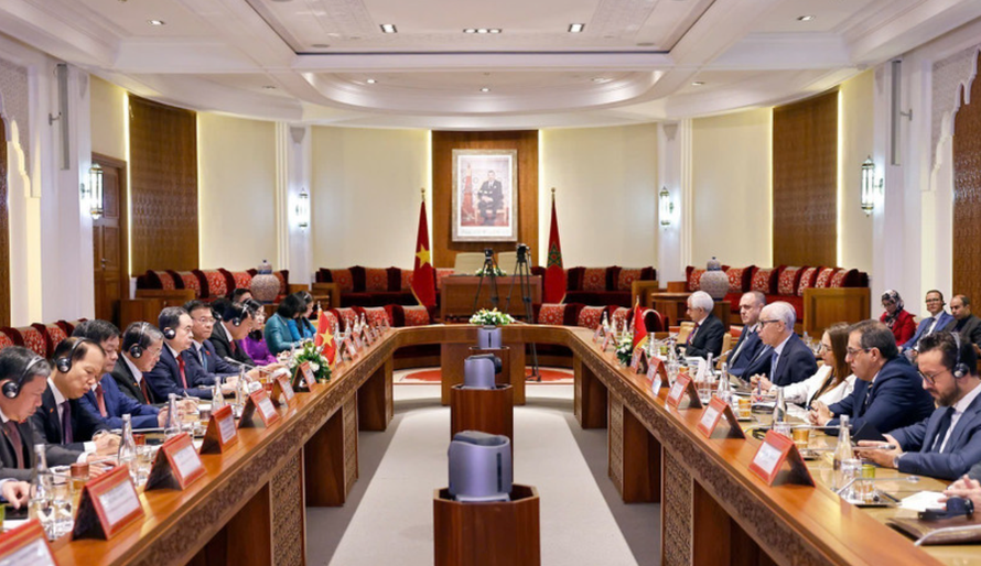 Chủ tịch Quốc hội Trần Thanh Mẫn hội đàm với Chủ tịch Hạ viện Maroc Rachid Talbi Alami.