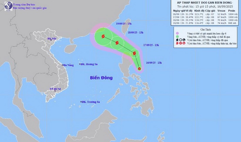 Hình ảnh vị trí và đường đi của áp thấp nhiệt đới.