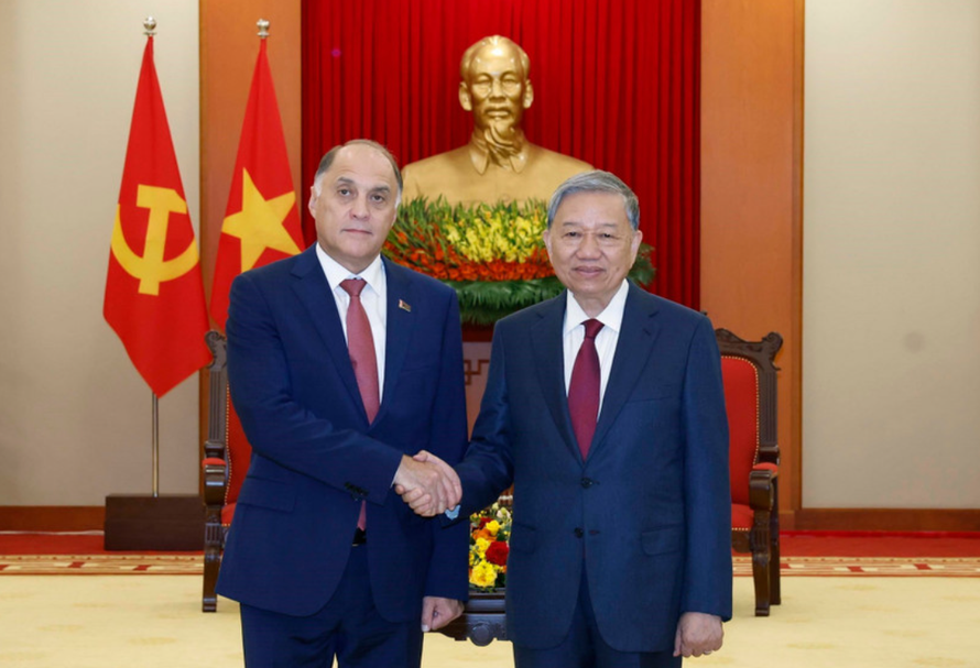 Tổng Bí thư Tô Lâm tiếp Thư ký Hội đồng An ninh quốc gia Belarus Volfovich Aleksandr Grigorievich. 