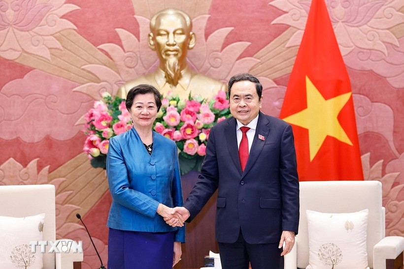 Chủ tịch Quốc hội Trần Thanh Mẫn tiếp Đại sứ Vương quốc Campuchia tại Việt Nam Chea Kimtha đến chào từ biệt nhân dịp kết thúc nhiệm kỳ công tác. Ảnh: Doãn Tấn/TTXVN