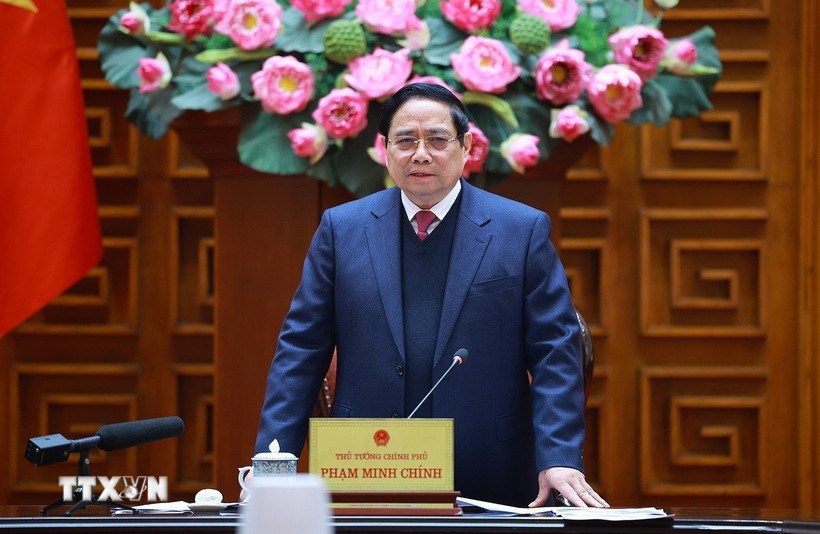 Thủ tướng Phạm Minh Chính, Trưởng Ban Chỉ đạo của Chính phủ về quản lý, điều hành kinh tế vĩ mô chủ trì Phiên họp lần thứ hai của Ban Chỉ đạo. Ảnh: Dương Giang/TTXVN