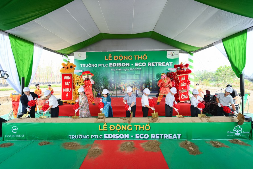 Lễ động thổ trường Phổ thông liên cấp Edison, quy mô 3.600 học sinh, tại đại đô thị Eco Retreat sáng 29/1