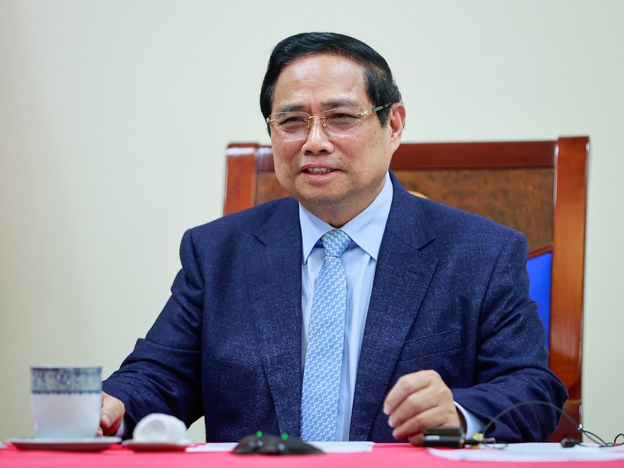 Thủ tướng Chính phủ Phạm Minh Chính điện đàm với Thủ tướng Nhà nước Kuwait Sheikh Ahmed Abdullah Al-Ahmad Al-Sabah. Ảnh: VGP/Nhật Bắc