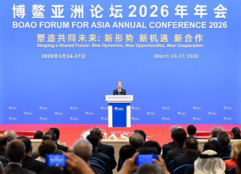 Ông Triệu Lạc Tế, Ủy viên trưởng Nhân đại toàn quốc Trung Quốc, phát biểu tại phiên họp toàn thể Hội nghị thường niên Diễn đàn Bác Ngao châu Á (BFA) năm 2026 ngày 26/3. 