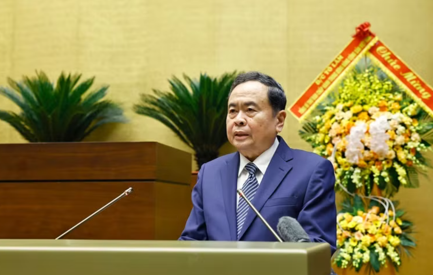 Chủ tịch Quốc hội Trần Thanh Mẫn, Chủ tịch Hội đồng Bầu cử quốc gia phát biểu tại Hội nghị toàn quốc tổng kết công tác bầu cử.