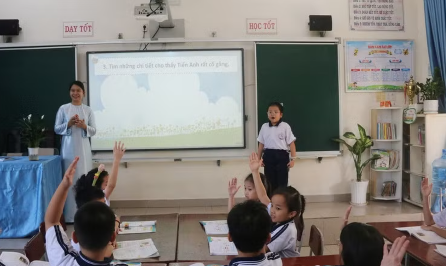 Học sinh Trường tiểu học Nguyễn An Ninh, tỉnh Đồng Nai thuyết trình về dự án học tập.