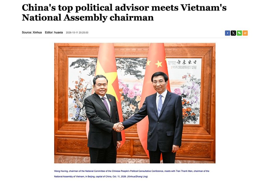 Truyền thông Trung Quốc đưa tin đậm nét về chuyến thăm của Chủ tịch Quốc hội Trần Thanh Mẫn