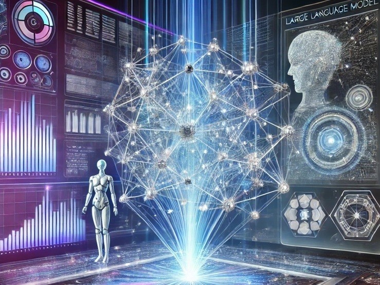 Hình minh họa cấu trúc liên kết của mô hình LLM trong công nghệ trí tuệ nhân tạo. Ảnh: Do AI thiết kế