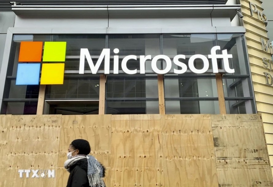 Biểu tượng Microsoft tại New York, Mỹ. Ảnh: Kyodo/TTXVN