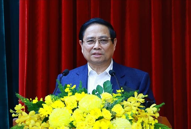 Thủ tướng Phạm Minh Chính, Trưởng đoàn kiểm tra số 1908 chủ trì hội nghị. Ảnh: Dương Giang/TTXVN