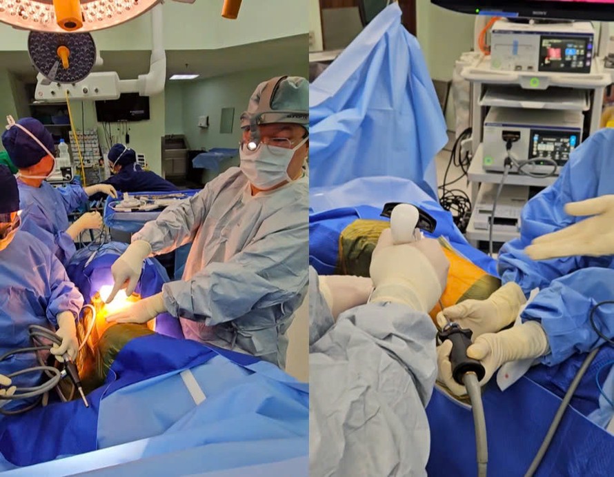 Thạc sĩ, bác sĩ Su Jang Wen (Singapore) thực hiện phẫu thuật ung thư phổi bằng phương pháp VATS tại Bệnh viện FV. Ảnh: BV