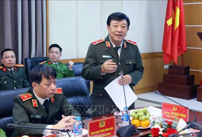 Thiếu tướng Đỗ Triệu Phong, Cục trưởng Cục Truyền thông Công an nhân dân, Bộ Công an phát biểu. Ảnh: Phạm Kiên/TTXVN