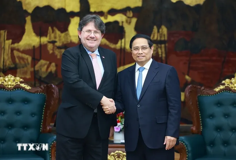 Thủ tướng Phạm Minh Chính tiếp Đại sứ Cộng hòa Áo tại Việt Nam Philipp Agathonos. Ảnh: Dương Giang/TTXVN