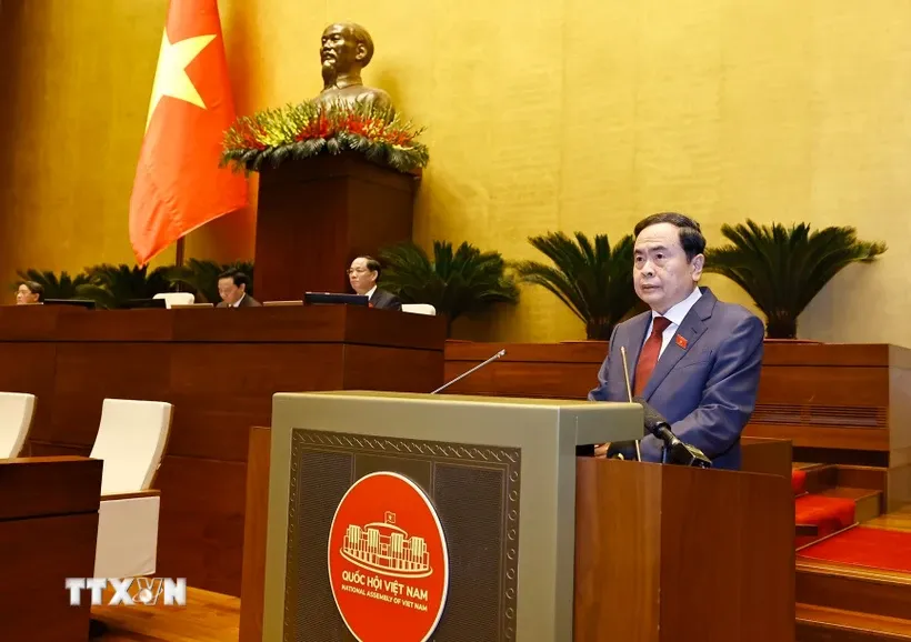 Chủ tịch Quốc hội Trần Thanh Mẫn phát biểu khai mạc Kỳ họp Quốc hội bất thường lần thứ 9. Ảnh: Doãn Tấn/TTXVN