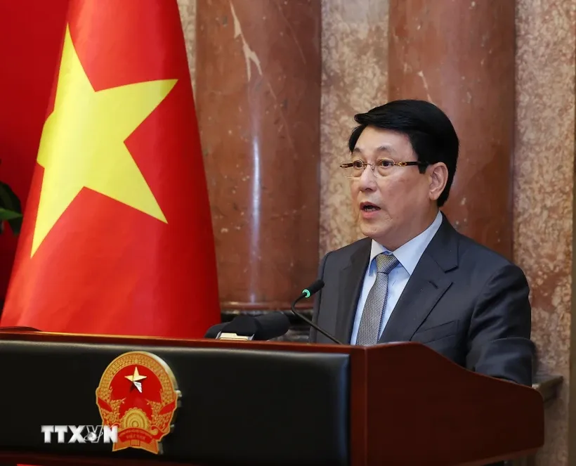 Chủ tịch nước Lương Cường phát biểu. Ảnh: Lâm Khánh/TTXVN