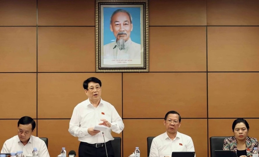 Chủ tịch nước Lương Cường, đại biểu Quốc hội Thành phố Hồ Chí Minh phát biểu tại tổ. Ảnh: An Đăng