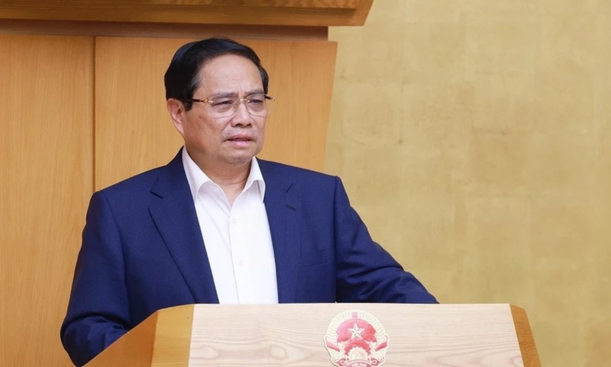 Thủ tướng Phạm Minh Chính chủ trì Phiên họp Chính phủ chuyên đề về xây dựng pháp luật tháng 5 năm 2025. Ảnh: Dương Giang