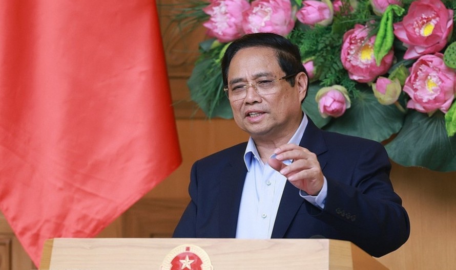 Thủ tướng Phạm Minh Chính chủ trì họp đánh giá sơ kết 1 tháng vận hành chính quyền địa phương hai cấp. Ảnh: Dương Giang