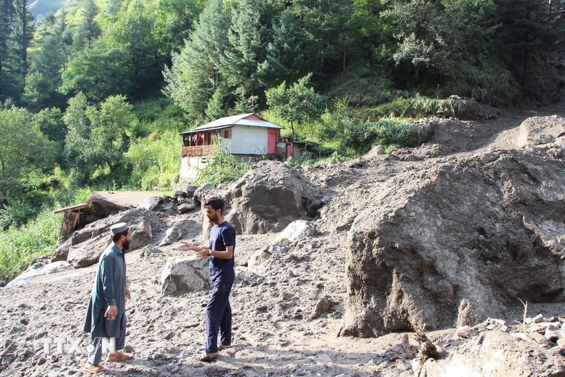 Khu vực bị tàn phá do mưa lớn tại Muzaffarabad thuộc Azad Kashmir do Pakistan quản lý, ngày 15/8/2025.