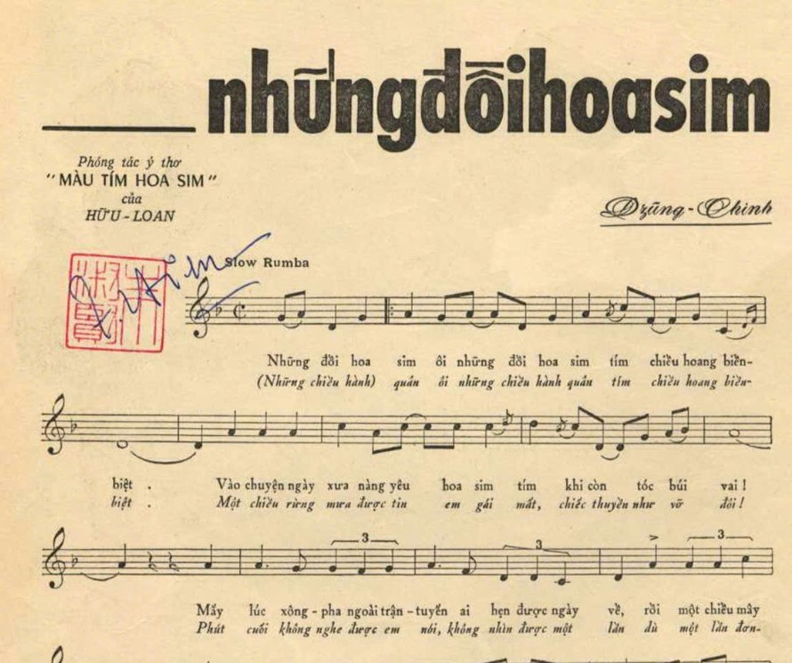 Bản nhạc “Những đồi hoa sim” của Dzũng Chinh