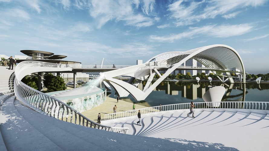 Phối cảnh 3D dự án cầu đi bộ qua sông Sài Gòn.