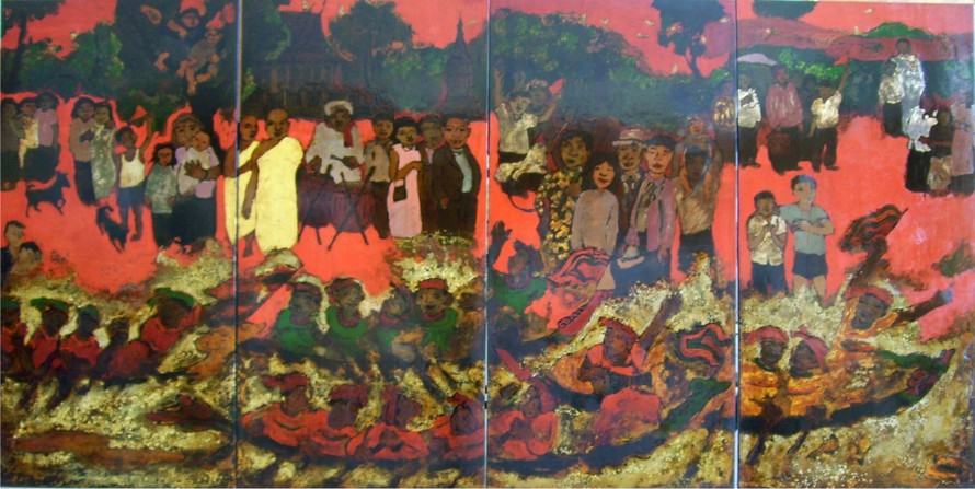 Tác phẩm "Hội đua ghe ngo" của PGS.TS, họa sĩ Nguyễn Văn Minh