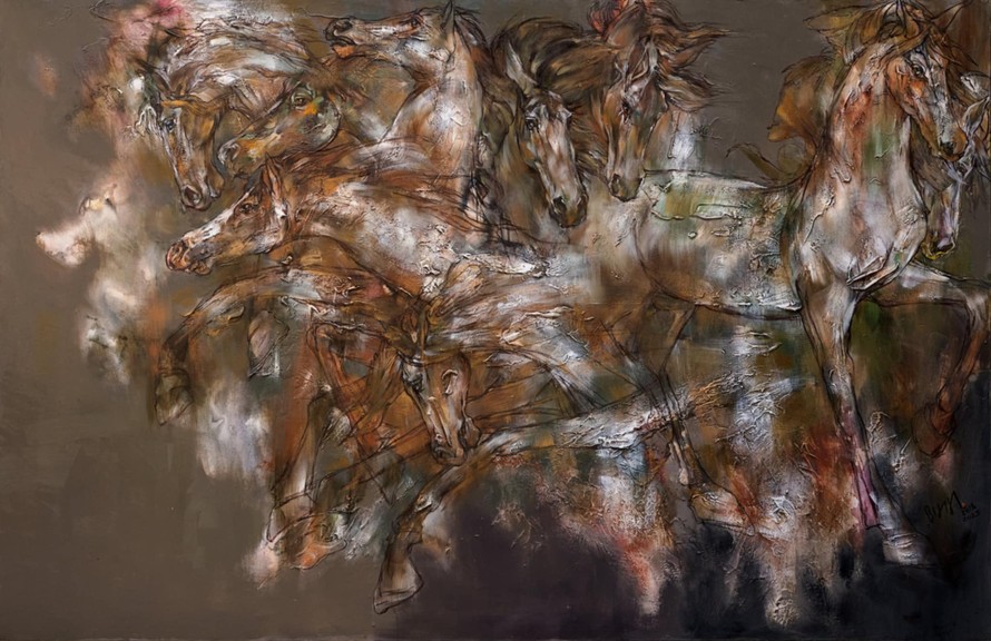 Tác phẩm Ngựa hoang, chất liệu sơn dầu của Hứa Thanh Bình