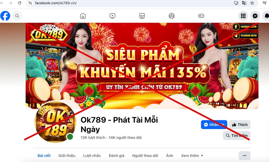 Hàng loạt fanpage trên Facebook quảng cáo cờ bạc công khai.