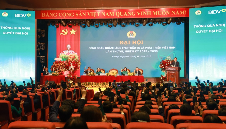 Các đại biểu biểu quyết thông qua Nghị quyết Đại hội