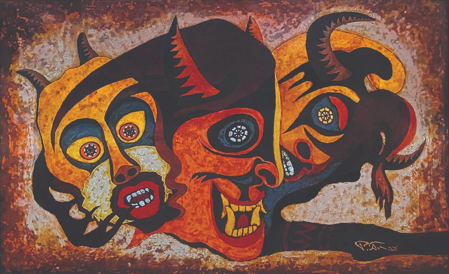 Một tác phẩm sơn mài của họa sĩ Phạm Quốc Ân tại triển lãm 'Thiêng-Cơtu"