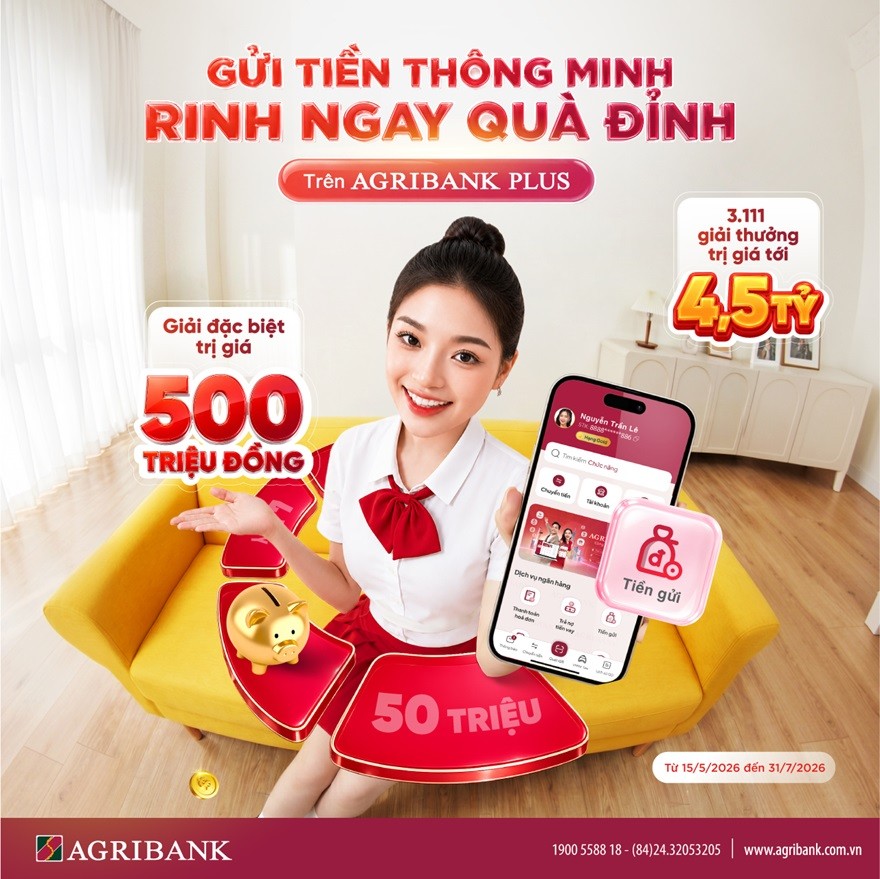Agribank dành 4,5 tỷ đồng tặng khách hàng gửi tiền online