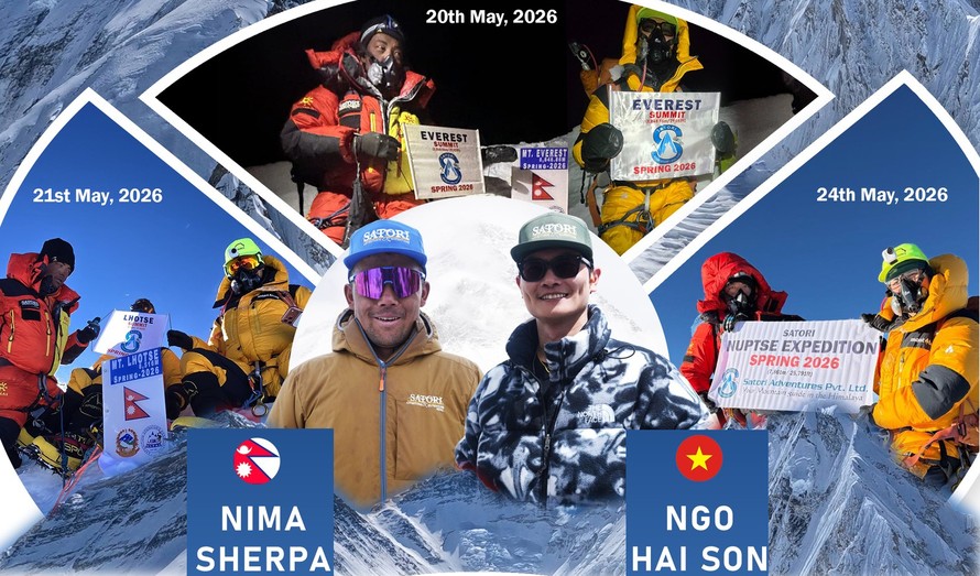 Hành trình chinh phục Everest Triple Crown của bác sĩ Ngô Hải Sơn và người leo núi dẫn đường Nima Sherpa được Satori Adventures công bố ngày 24-5. Ảnh: Satori Adventures