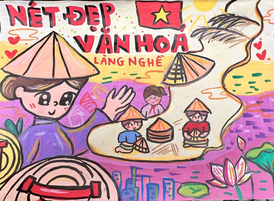 Tác phẩm “Nét đẹp văn hóa làng nghề” của bạn Trần Nguyễn An Nhiên (10 tuổi) đoạt giải đặc biệt cuộc thi vẽ tranh “Sắc màu Việt Nam” do Chi nhánh NXB Chính trị quốc gia Sự thật tại TPHCM tổ chức tại Đường Sách TPHCM ngày 31/5.