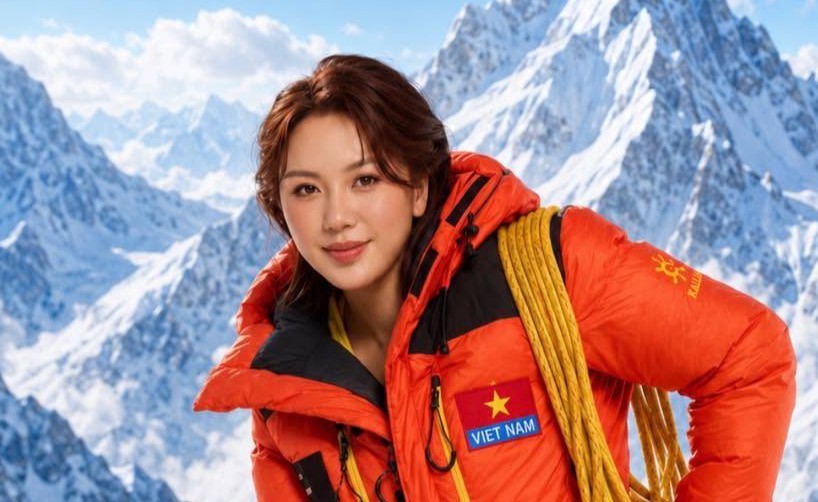 Celine Thanh Nhã trên đỉnh Denali ở Alaska (Mỹ) ngày 13/6 (giờ Việt Nam). Ảnh do Thanh Nhã cung cấp