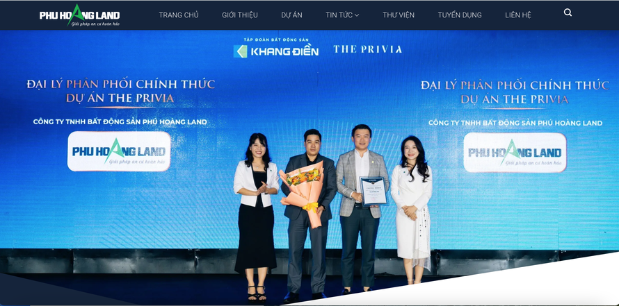 Phú Hoàng Land tự giới thiệu là đối tác chiến lược của nhiều thương hiệu lớn. Nguồn ảnh website chính thức của doanh nghiệp.