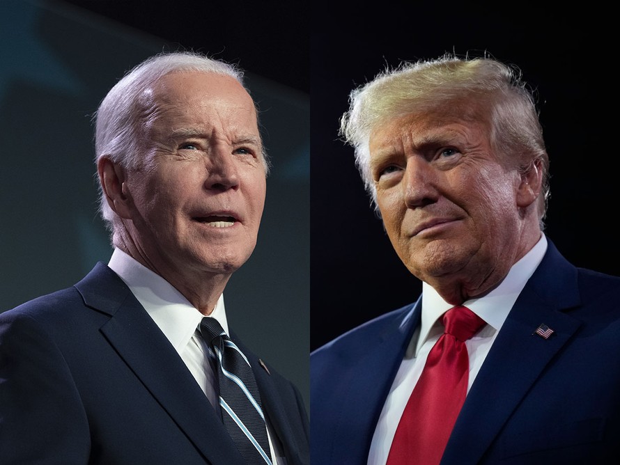 Tổng thống Mỹ Joe Biden (trái) và cựu Tổng thống Donald Trump. Ảnh: Bloomberg. 