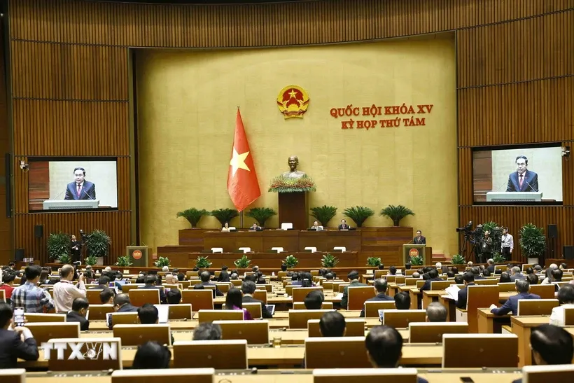 Chủ tịch Quốc hội Trần Thanh Mẫn phát biểu bế mạc Kỳ họp thứ 8, Quốc hội khóa XV. Ảnh: Doãn Tấn/TTXVN.