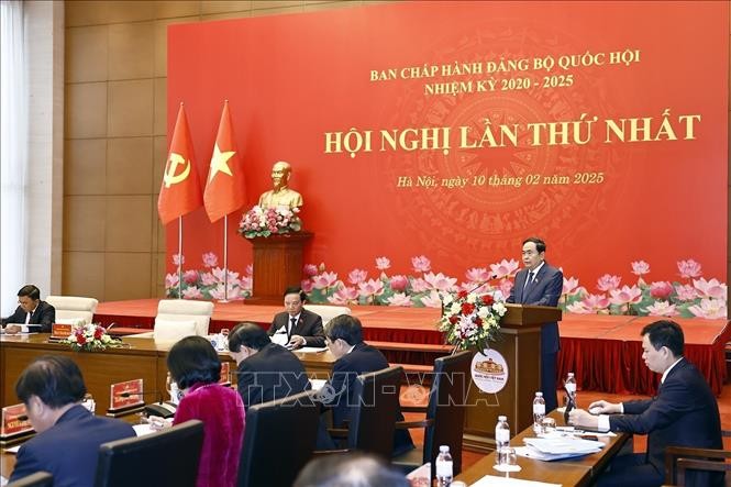 Bí thư Đảng ủy, Chủ tịch Quốc hộ Trần Thanh Mẫn phát biểu khai mạc hội nghị. Ảnh: Doãn Tấn/TTXVN.